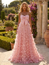 Tulle A-Line Strapless Formal Dresses with 3D Butterflys