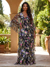 Tulle A-Line V Neck Formal Dresses with 3D Flowers
