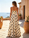 Satin A-Line Spaghetti Straps Formal Dresses with Polka Dot