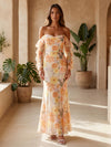 Chiffon Mermaid Off the Shoulder Formal Dresses with Floral Print