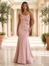 Satin Mermaid One Shoulder Formal Dresses with 3D Flowers