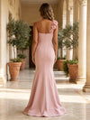 Satin Mermaid One Shoulder Formal Dresses with 3D Flowers