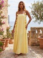 Satin A-Line Spaghetti Straps Formal Dresses with 3D Flowers