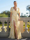 Chiffon A-Line Front Slit Bridesmaid Dresses with Flying Sleeves