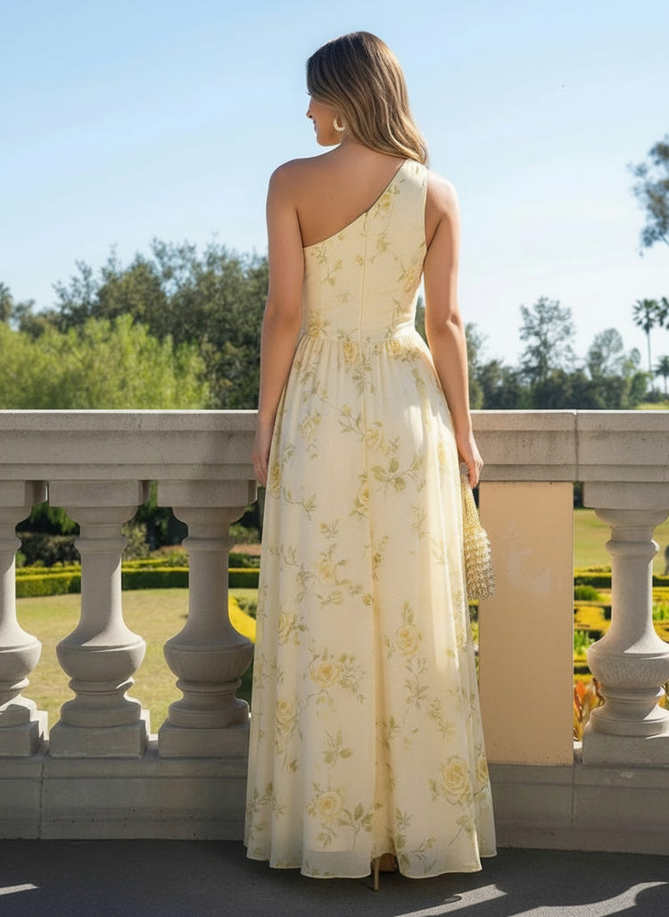 Chiffon A-Line One Shoulder Bridesmaid Dresses with Slit Side