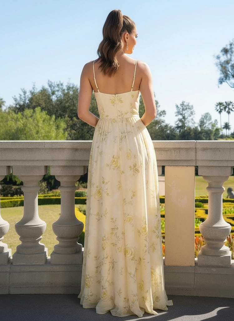 Chiffon A-Line Spaghetti Straps Bridesmaid Dresses with Floral Print