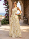 Chiffon Floral Print One Shoulder Formal Dresses with Ruffles