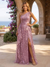 Sequins One Shoulder Formal Dresses with Ruffles