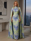 Jacquard Sheath High Neck Formal Dresses with Caps
