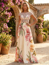 Chiffon A-Line Crew Neck Floral Print Formal Dresses