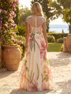 Chiffon A-Line Crew Neck Floral Print Formal Dresses