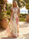 Chiffon A-Line Crew Neck Floral Print Formal Dresses
