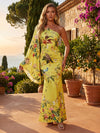 Chiffon Mermaid One Shoulder Floral Print Formal Dresses
