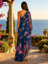 Chiffon A-Line One Shoulder Floral Print Formal Dresses