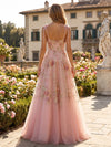 Tulle A-Line Spaghetti Straps Formal Dresses with Sequin Embroidery