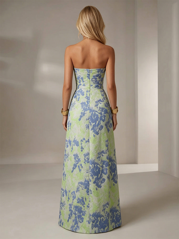 Jacquard A-Line Strapless Splicing Formal Dresses