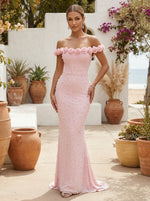 Satin A-Line Off the Shoulder Formal Dresses with 3D Flowers
