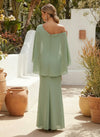 Chiffon Mermaid One Shoulder Formal Dresses with Caps