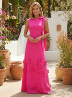 Jersey A-Line Crew Neck Formal Dresses with 3D Flowers