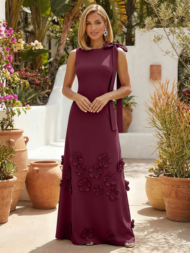 Jersey A-Line Crew Neck Formal Dresses with 3D Flowers