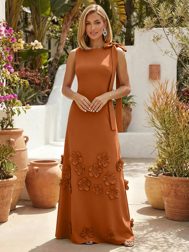 Jersey A-Line Crew Neck Formal Dresses with 3D Flowers