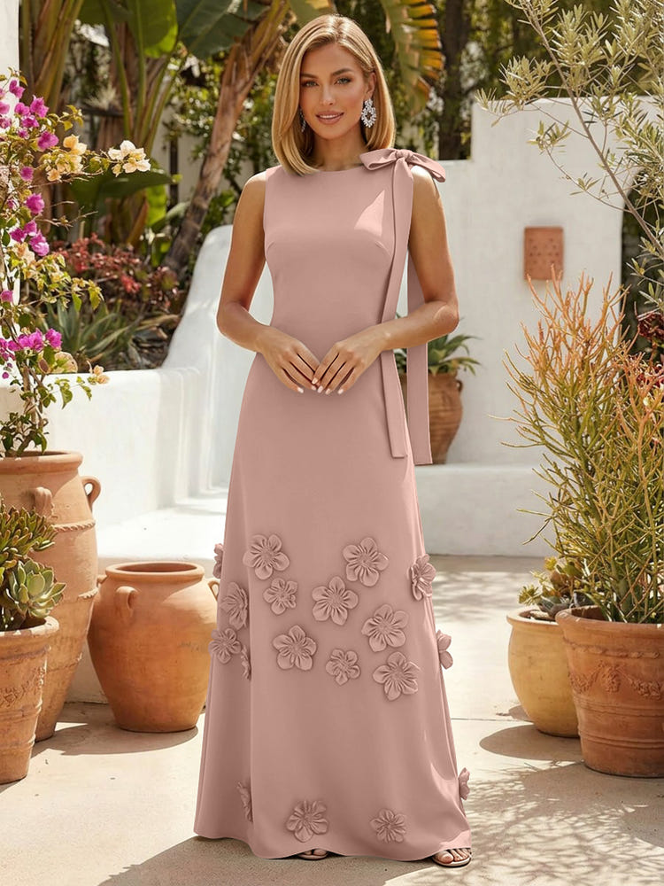 Jersey A-Line Crew Neck Formal Dresses with 3D Flowers