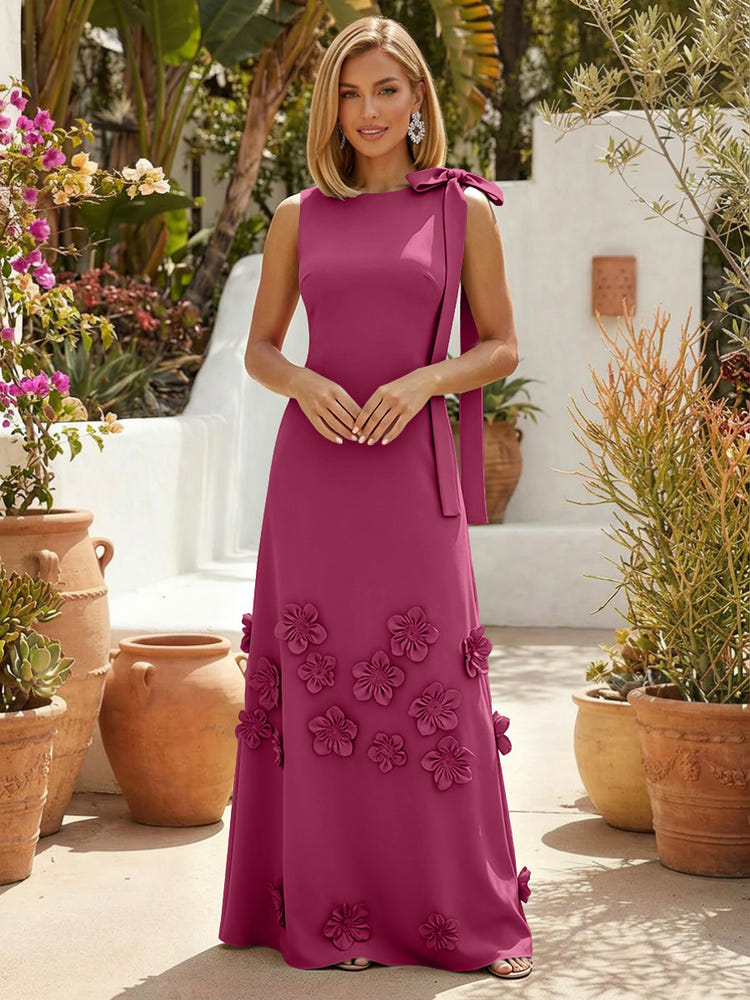 Jersey A-Line Crew Neck Formal Dresses with 3D Flowers