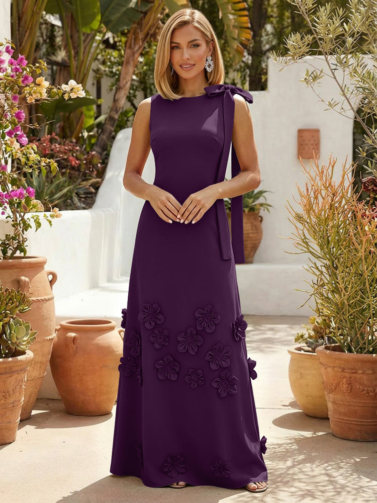 Jersey A-Line Crew Neck Formal Dresses with 3D Flowers