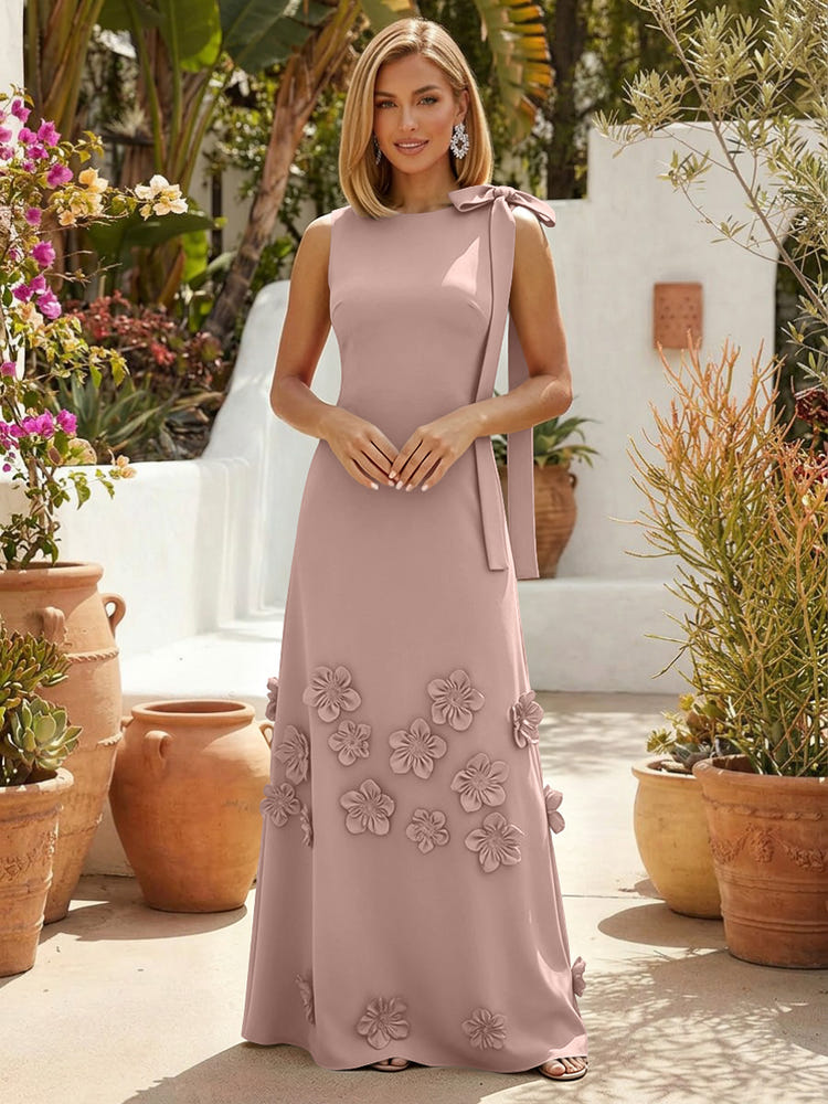 Jersey A-Line Crew Neck Formal Dresses with 3D Flowers
