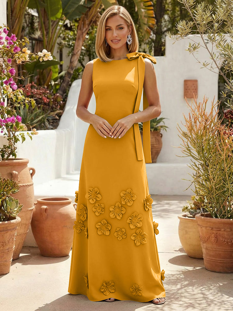 Jersey A-Line Crew Neck Formal Dresses with 3D Flowers