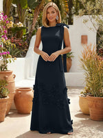 Jersey A-Line Crew Neck Formal Dresses with 3D Flowers
