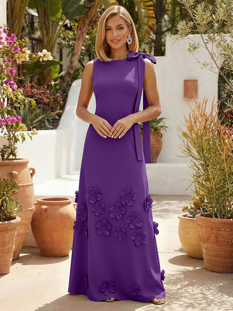 Jersey A-Line Crew Neck Formal Dresses with 3D Flowers