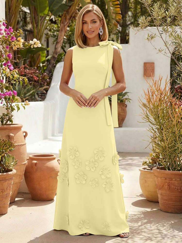 Jersey A-Line Crew Neck Formal Dresses with 3D Flowers