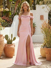 Satin Mermaid Off the Shoulder Formal Dresses with Side Slit