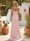Satin Mermaid Off the Shoulder Formal Dresses with Side Slit