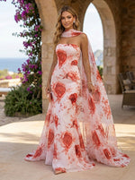 Chiffon Mermaid Strapless Floral Print Formal Dresses