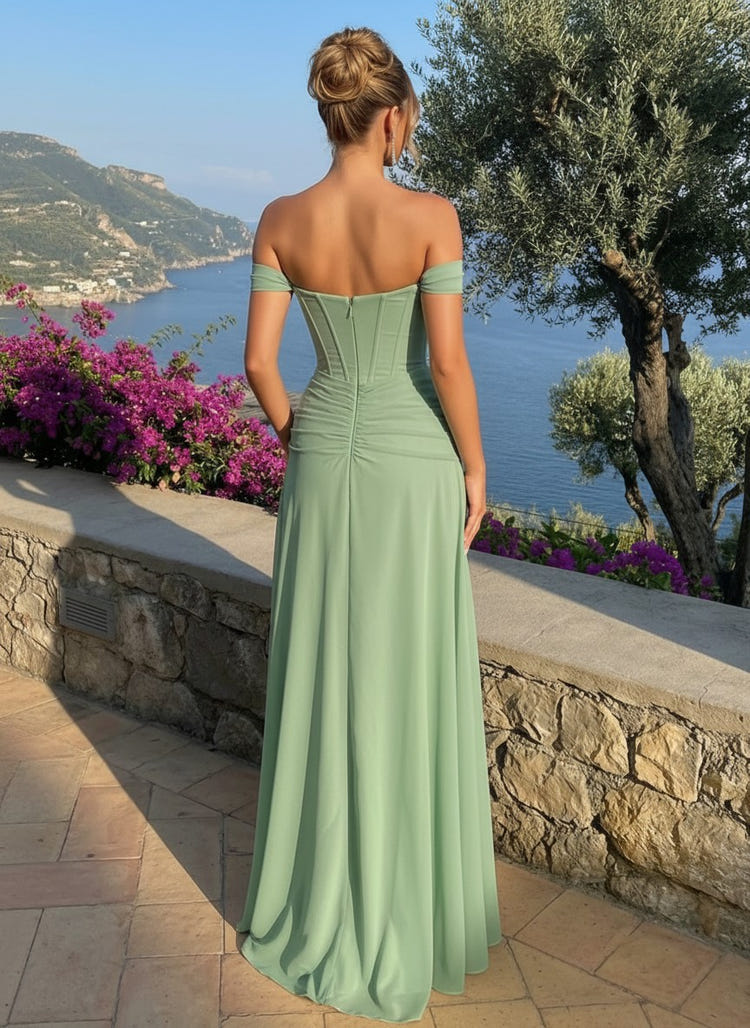 Chiffon Mermaid Off the Shoulder Formal Dresses with Side Slit