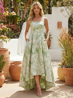 Jacquard A-Line Square Neck Pleated Formal Dresses