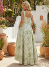 Jacquard A-Line Square Neck Pleated Formal Dresses