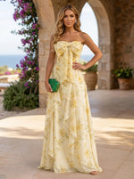 Chiffon A-Line Strapless Floral Print Formal Dresses