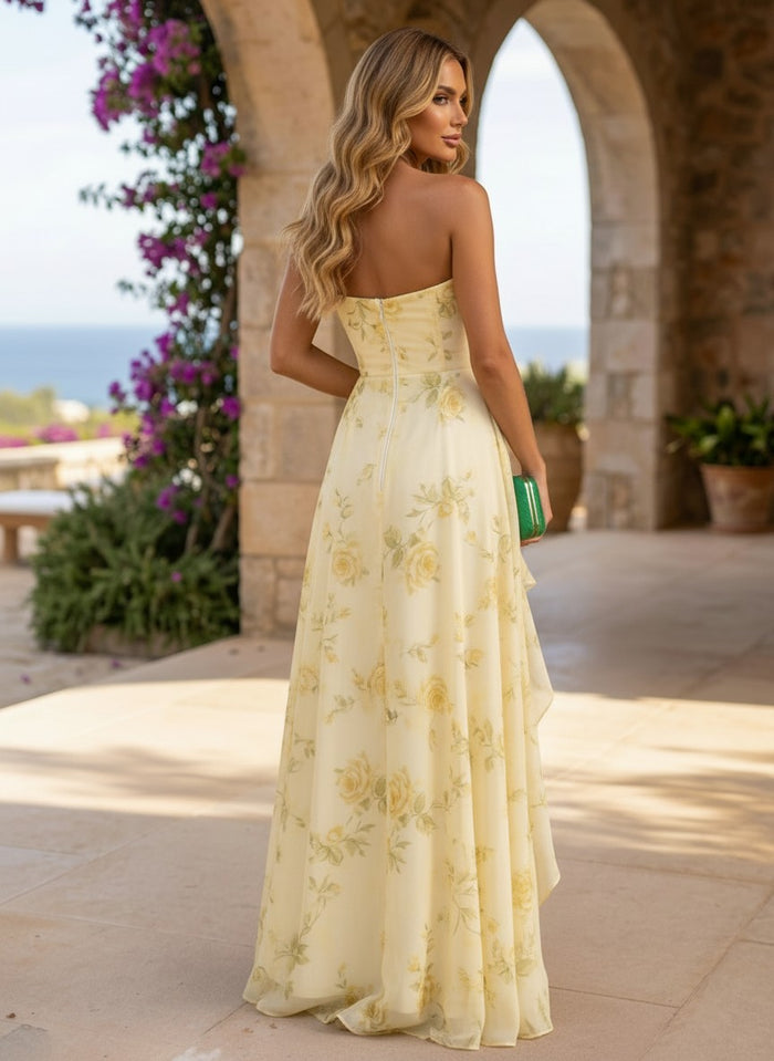Chiffon A-Line Strapless Floral Print Formal Dresses