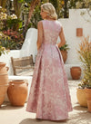 Jacquard A-Line Crew Neck Pleated Formal Dresses