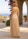 Tulle A-Line V Neck Formal Dresses with Sequin Embroidery