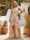 Tulle A-Line Crew Neck Formal Dresses with Floral Embroidery