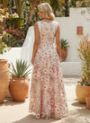 Tulle A-Line Crew Neck Formal Dresses with Floral Embroidery