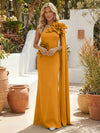 Satin Mermaid One Shoulder Formal Dresses with 3D Flowers