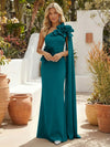 Satin Mermaid One Shoulder Formal Dresses with 3D Flowers