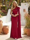 Satin Mermaid One Shoulder Formal Dresses with 3D Flowers