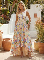 Tulle A-Line One Shoulder Formal Dresses with Floral Embroidery