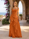 Chiffon A-Line Strapless Formal Dresses with Ruffles